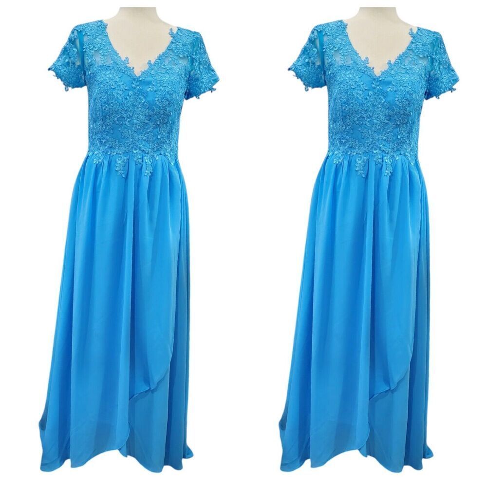 Set Of 2 Blue Chiffon Maxi Bridesmaid or Wedding Guest Dresses Size 8 And 10 NEW